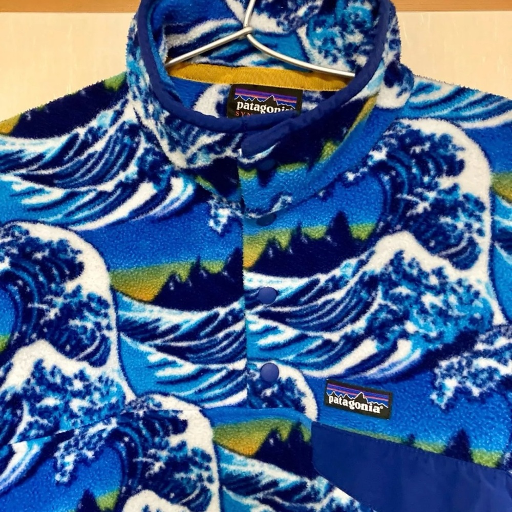 Patagonia RARE Synchilla Snap-T Fitz Roy Hokusai Blue Wave Fleece Pullover Men's
